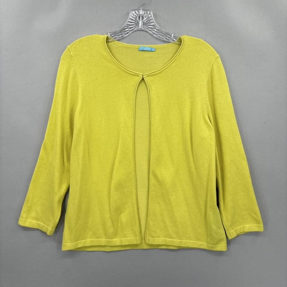 J McLaughlin Sweater Womens Medium Yellow Green Open Front Cardigan Hook Closure